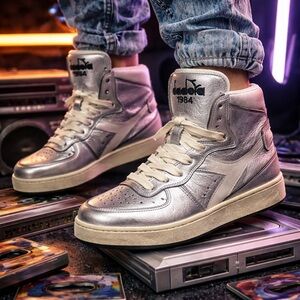 NEW Diadora Heritage 1984 High Top Sneakers Silver
